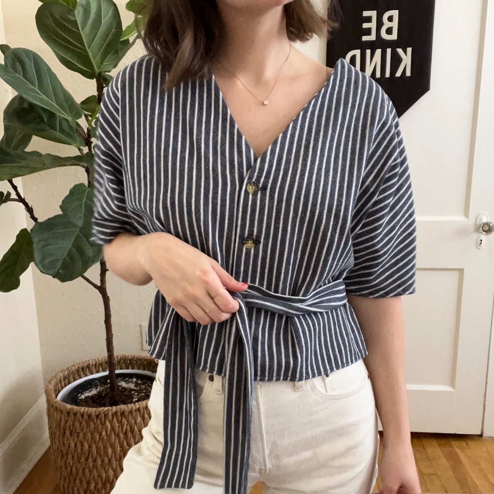 Blue & White Stripped Button Down Blouse